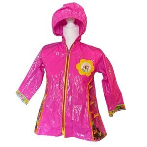 Y2K Barbiecore Pink Vinyl Raincoat Kids Size 6 90s Mattel Pyramid Handbags 1996